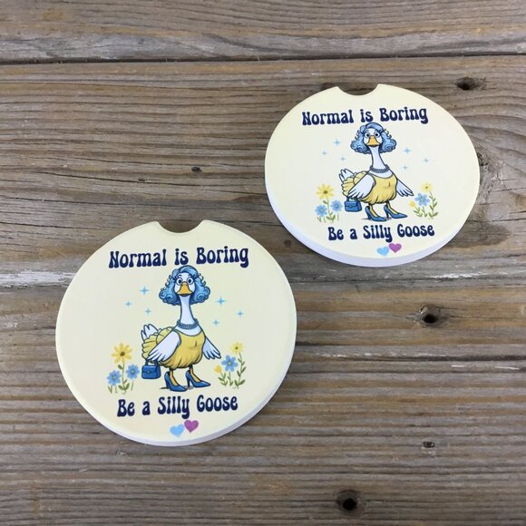 Normal Is Boring Be a Silly Goose Set of 2 Sandstone Car Coasters - Picture 7 of 8